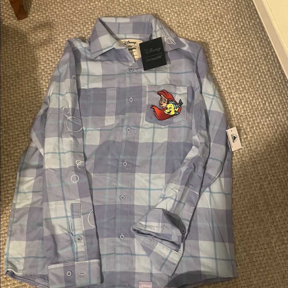 Disney Light Blue Checkered Shirt with Ariel Patch